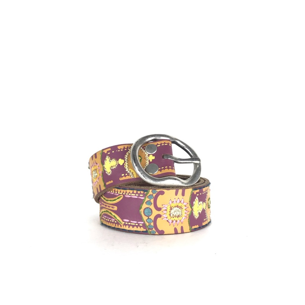 Lucky Brand floral embroidered leather belt Sz M - Picture 2 of 8
